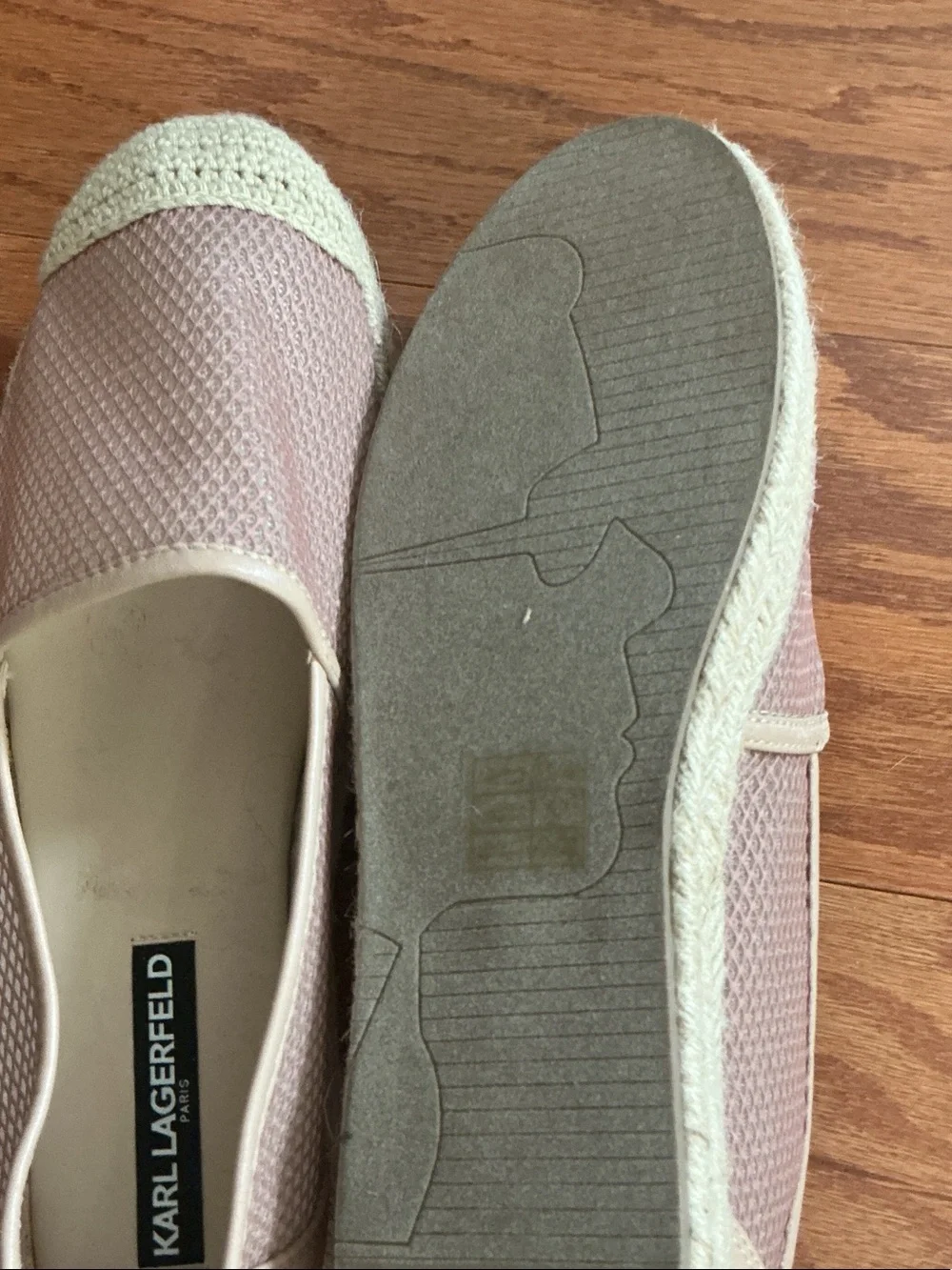 Karl Lagerfeld Blush Pink Espadrille Slip-Ons with Cream Trim